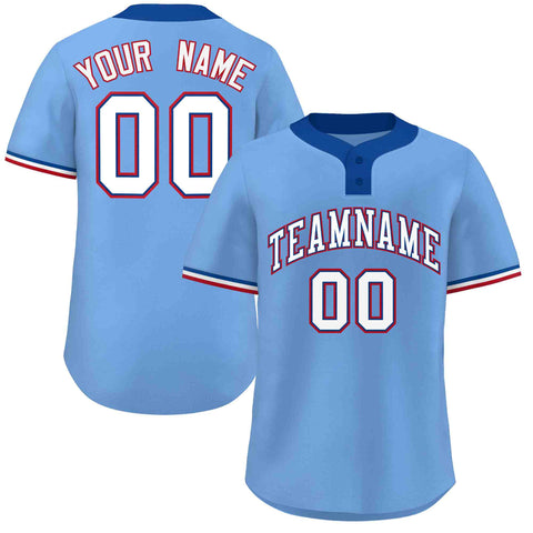 Custom Light Blue White-Red Classic Style Authentic Two-Button Baseball Jersey