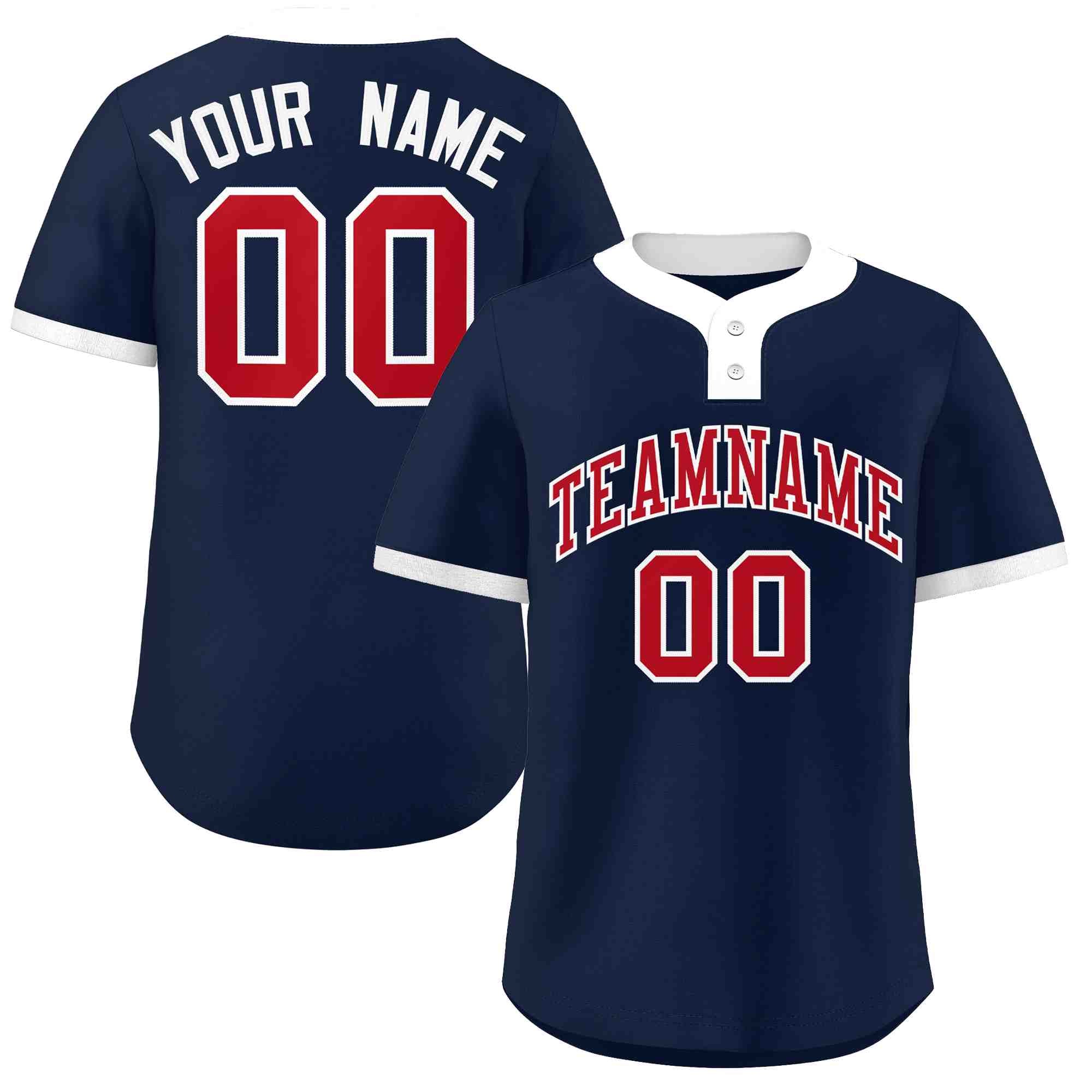 Custom Navy Red-White Classic Style Authentic Two-Button Baseball Jersey