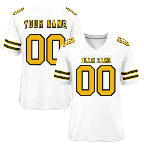 Custom White Gold-Black Classic Style Mesh Authentic Football Jersey