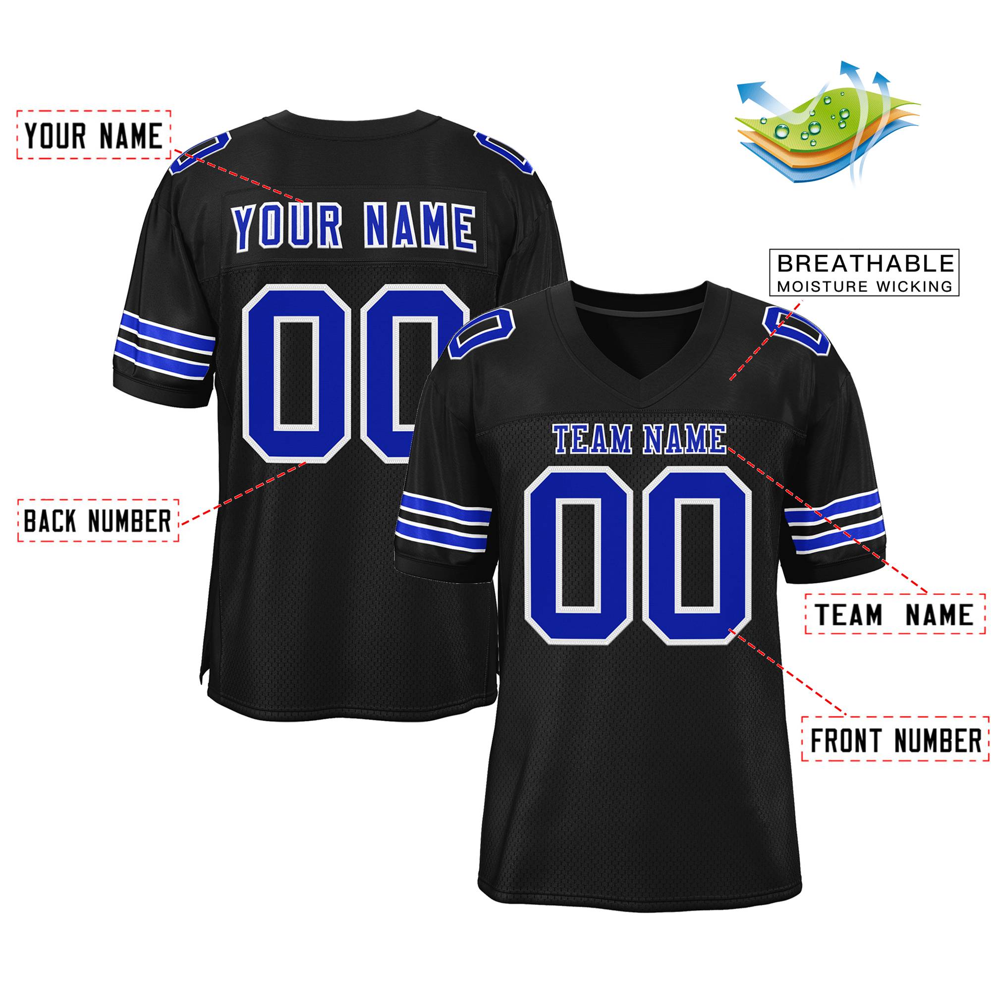 custom black football jerseys