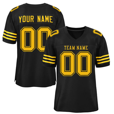 Custom Black Gold Classic Style Mesh Authentic Football Jersey