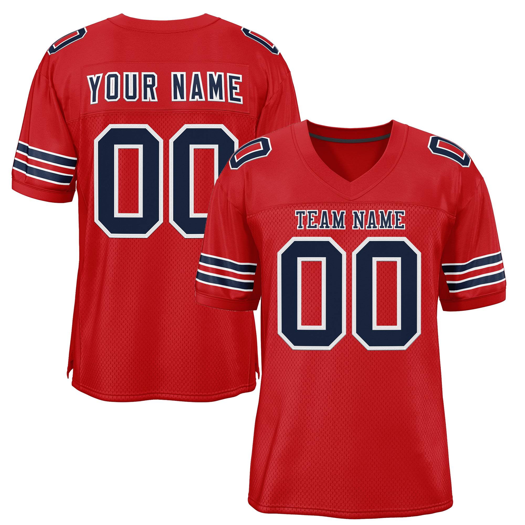 Custom Red Navy-White Classic Style Mesh Authentic Football Jersey