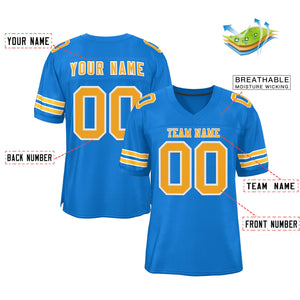 Custom Powder Blue Gold-White Classic Style Mesh Authentic Football Jersey