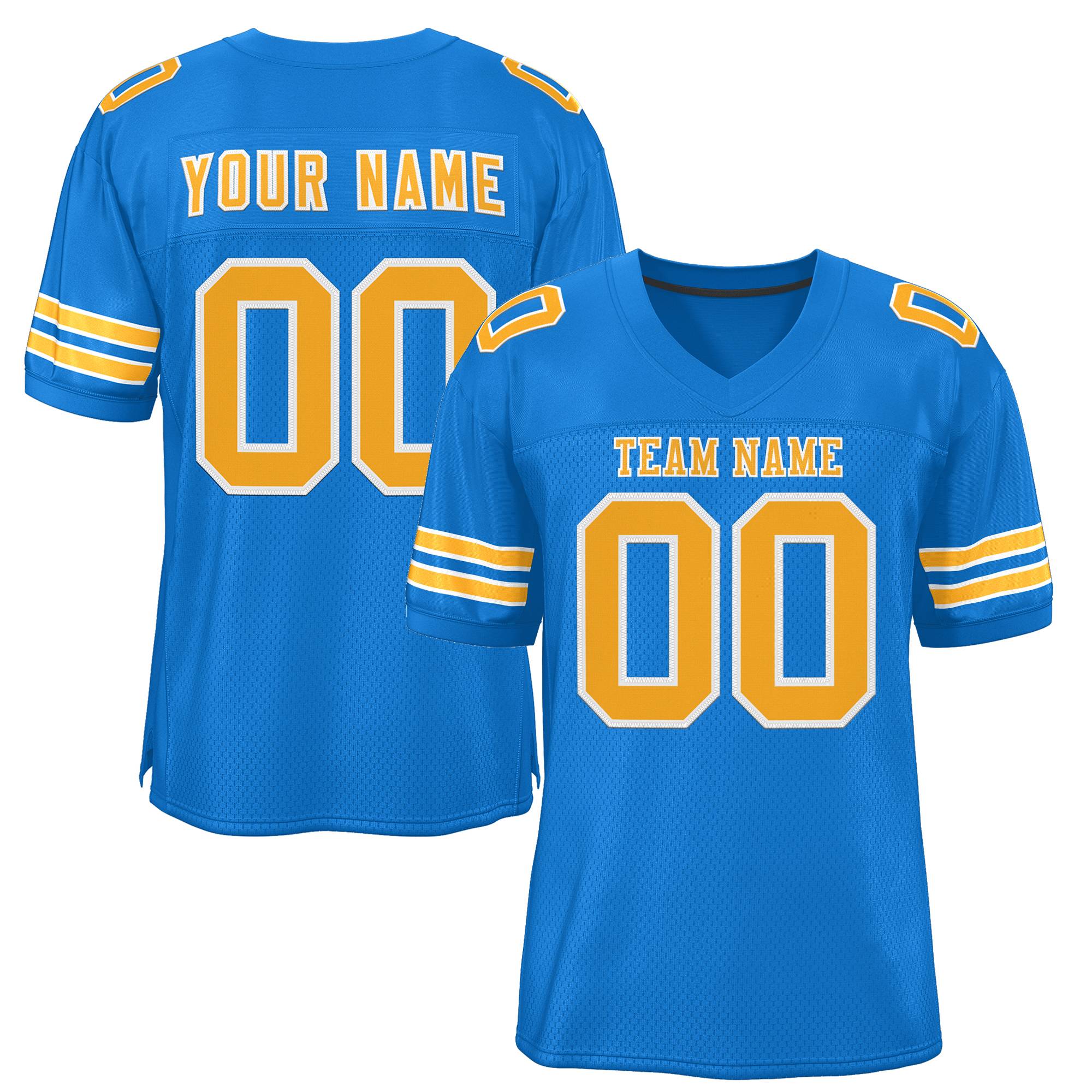 Custom Powder Blue Gold-White Classic Style Mesh Authentic Football Jersey