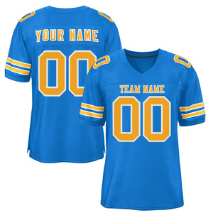 Custom Powder Blue Gold-White Classic Style Mesh Authentic Football Jersey