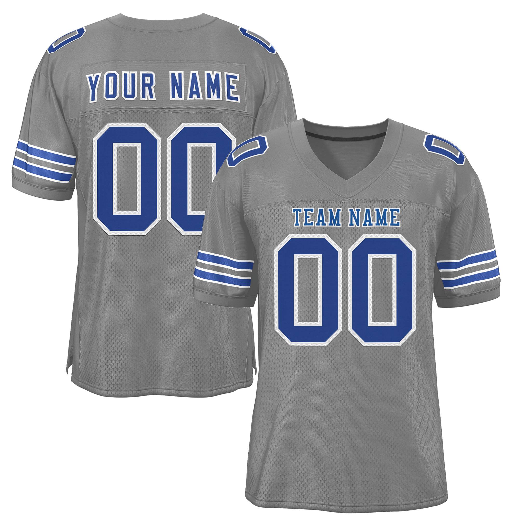 Custom Gray Royal-White Classic Style Mesh Authentic Football Jersey