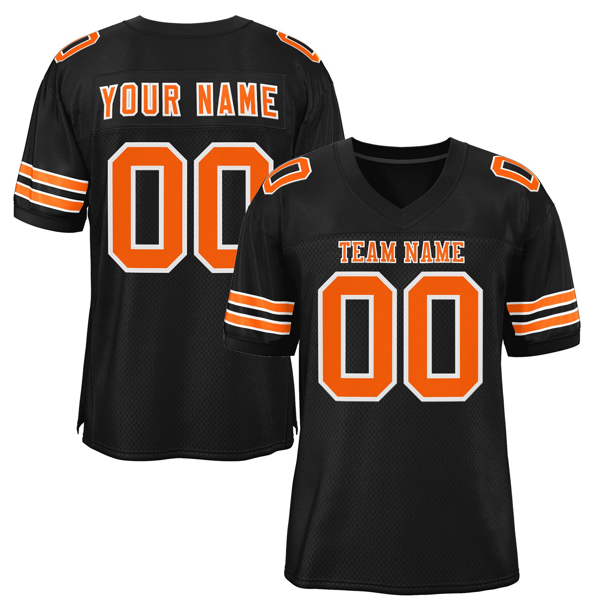 Custom Black Orange-White Classic Style Mesh Authentic Football Jersey