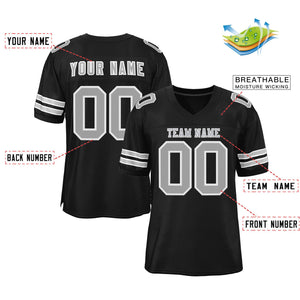 Custom Black Gray-White Classic Style Mesh Authentic Football Jersey