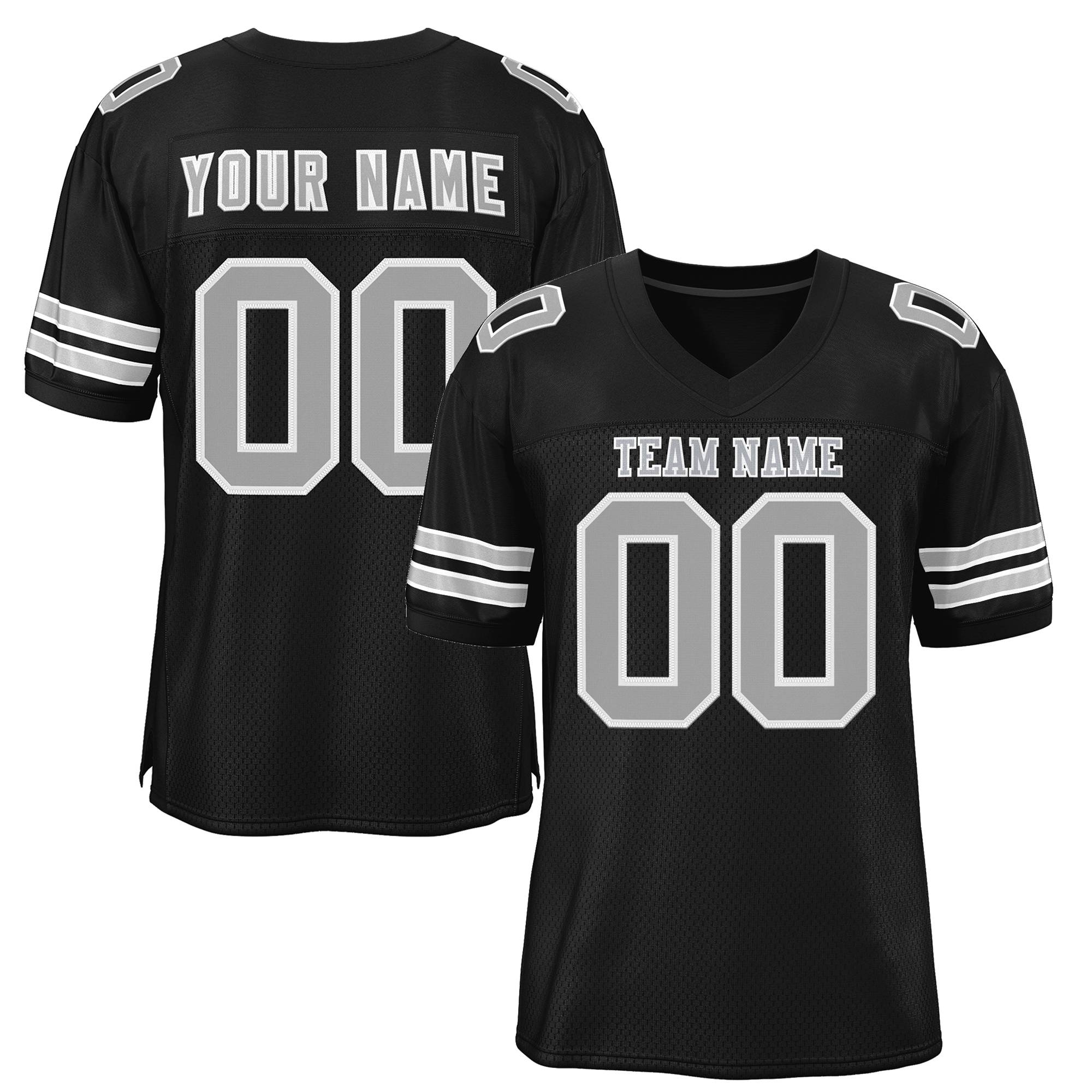 Custom Black Gray-White Classic Style Mesh Authentic Football Jersey