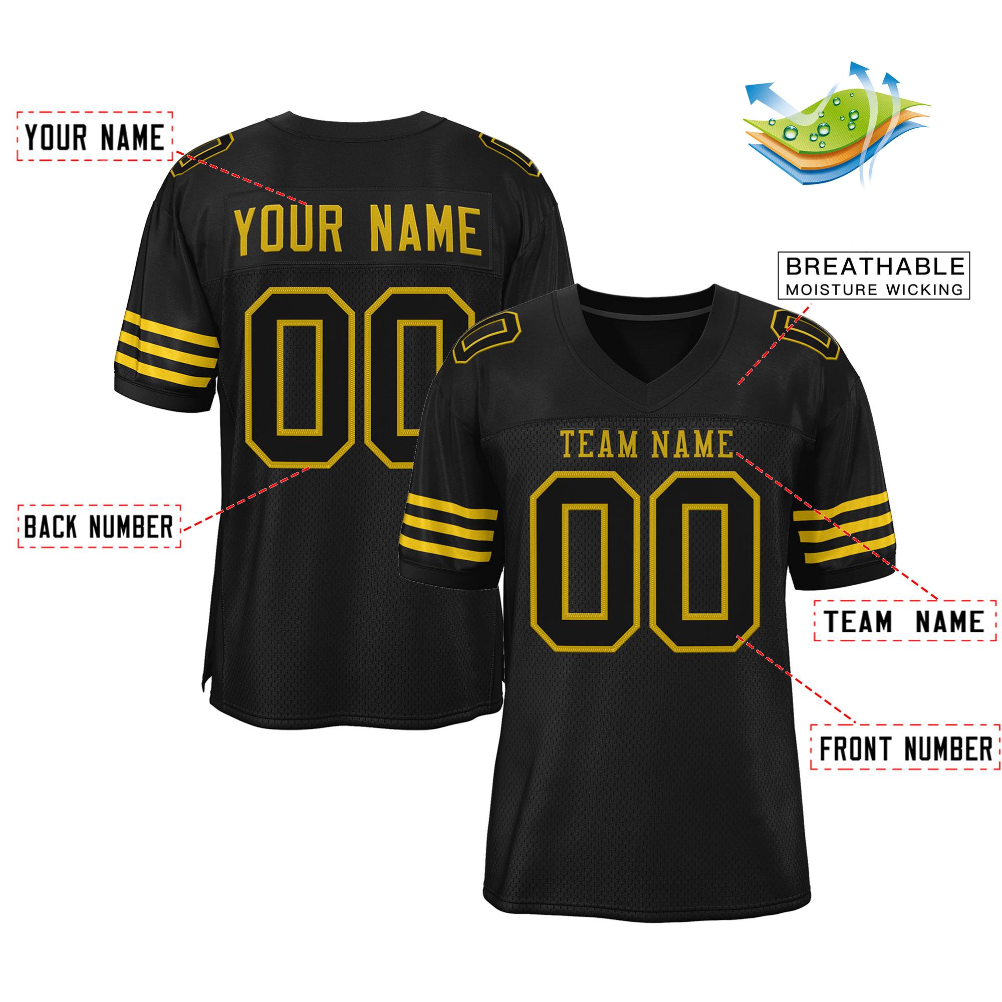 Custom Black Old Gold Classic Style Mesh Authentic Football Jersey