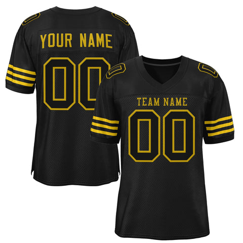 Custom Black Old Gold Classic Style Mesh Authentic Football Jersey