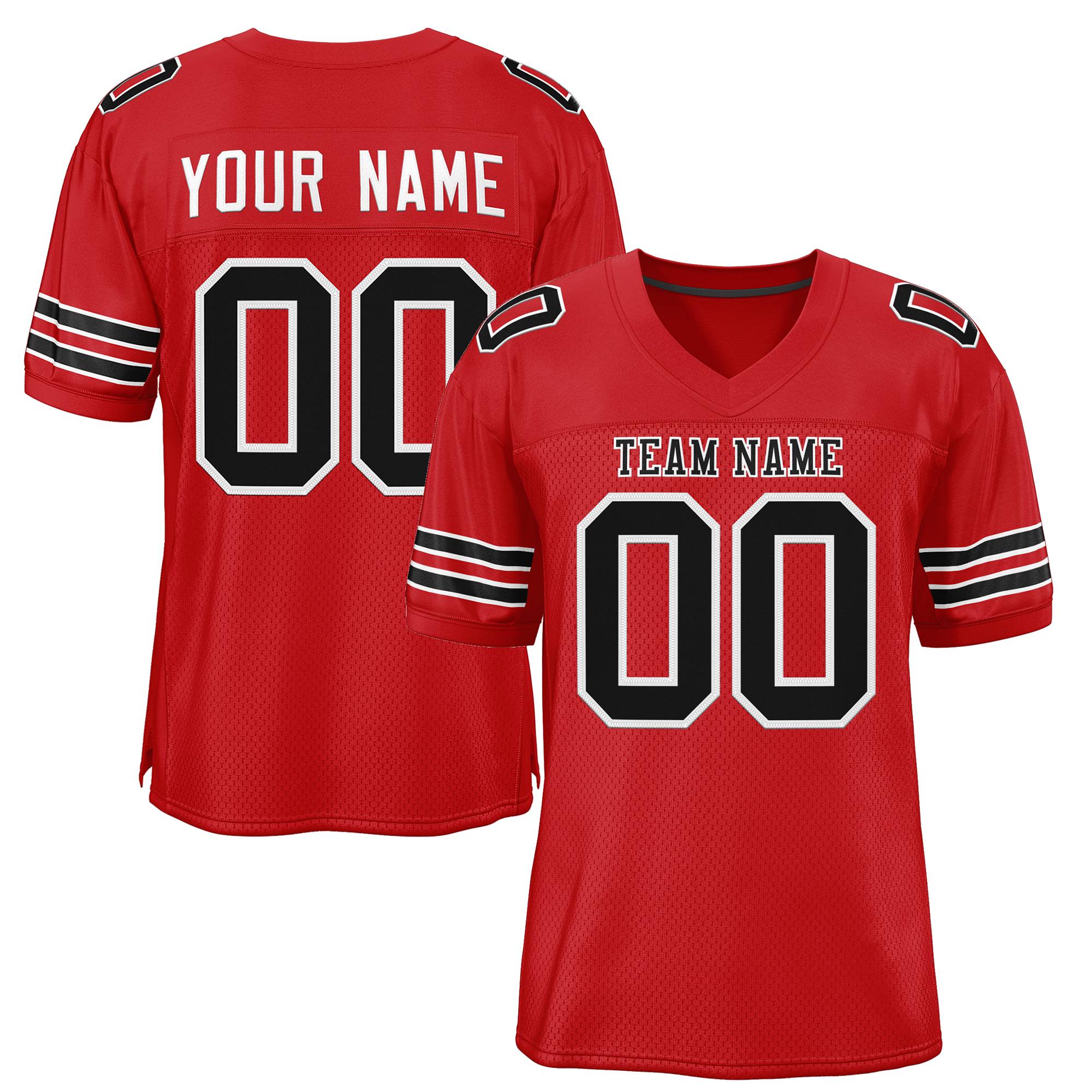 Custom Red Black-White Classic Style Mesh Authentic Football Jersey