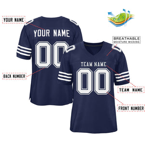 Custom Navy White-White Classic Style Mesh Authentic Football Jersey