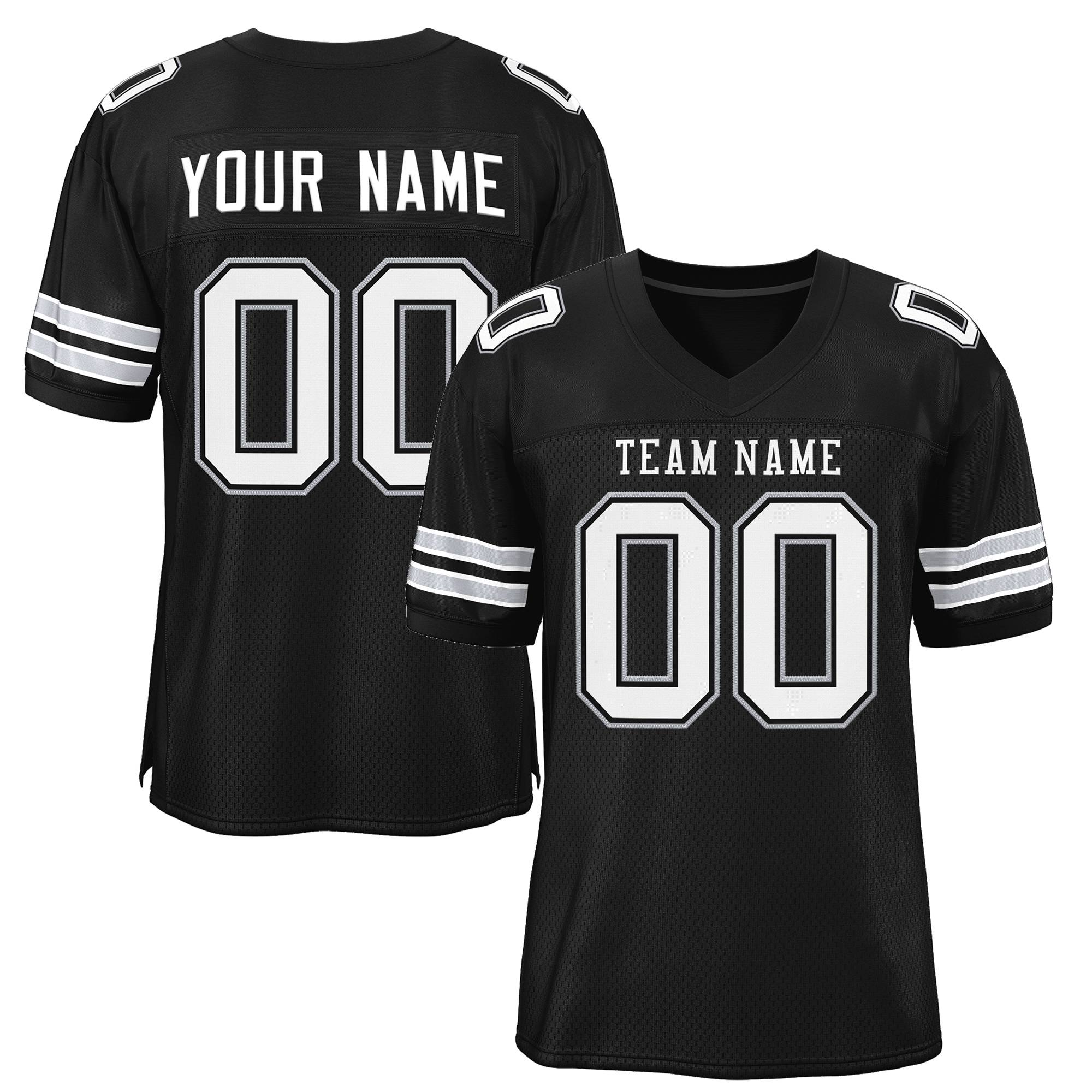 Custom Black White-Gray Classic Style Mesh Authentic Football Jersey