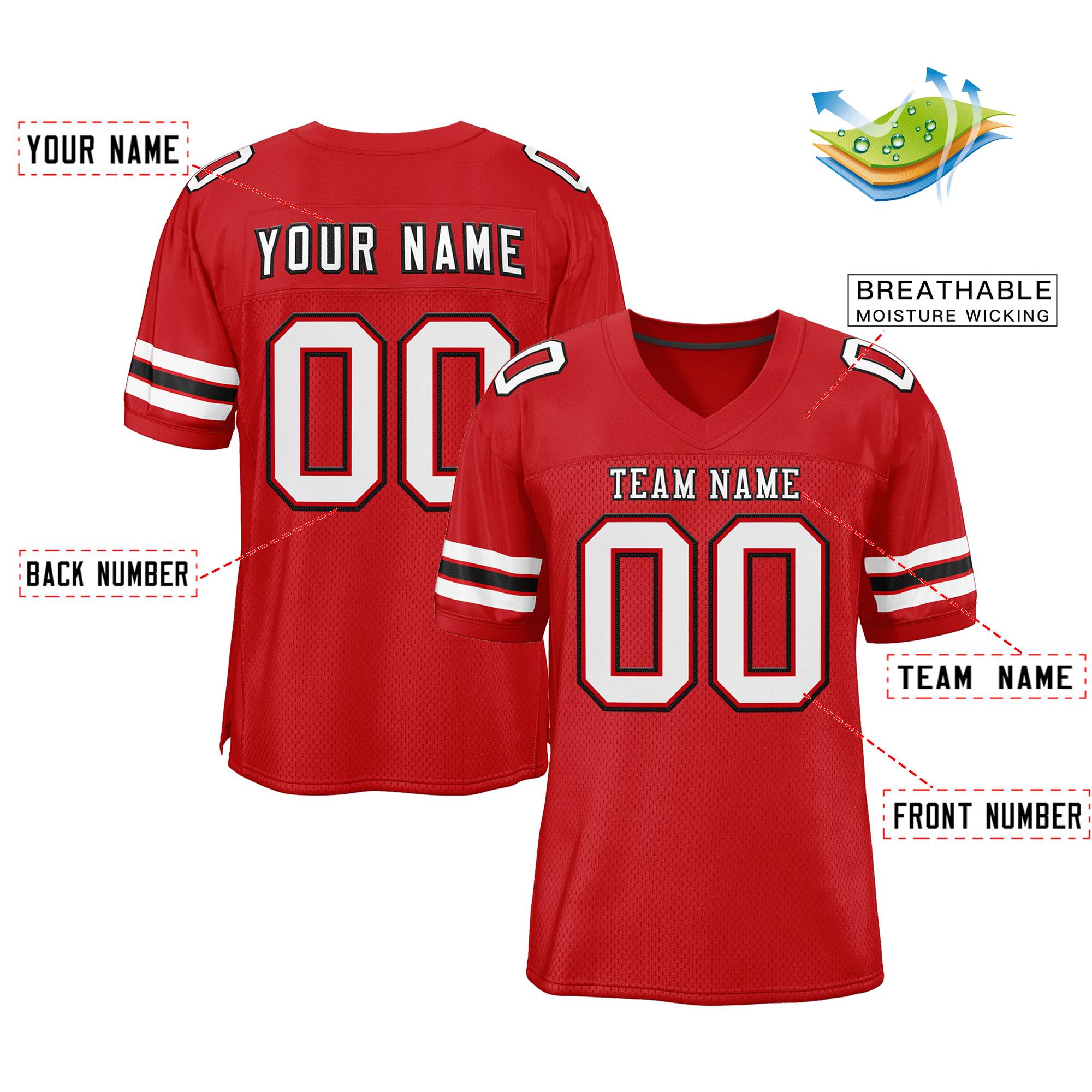 Custom Red White-Black Classic Style Mesh Authentic Football Jersey