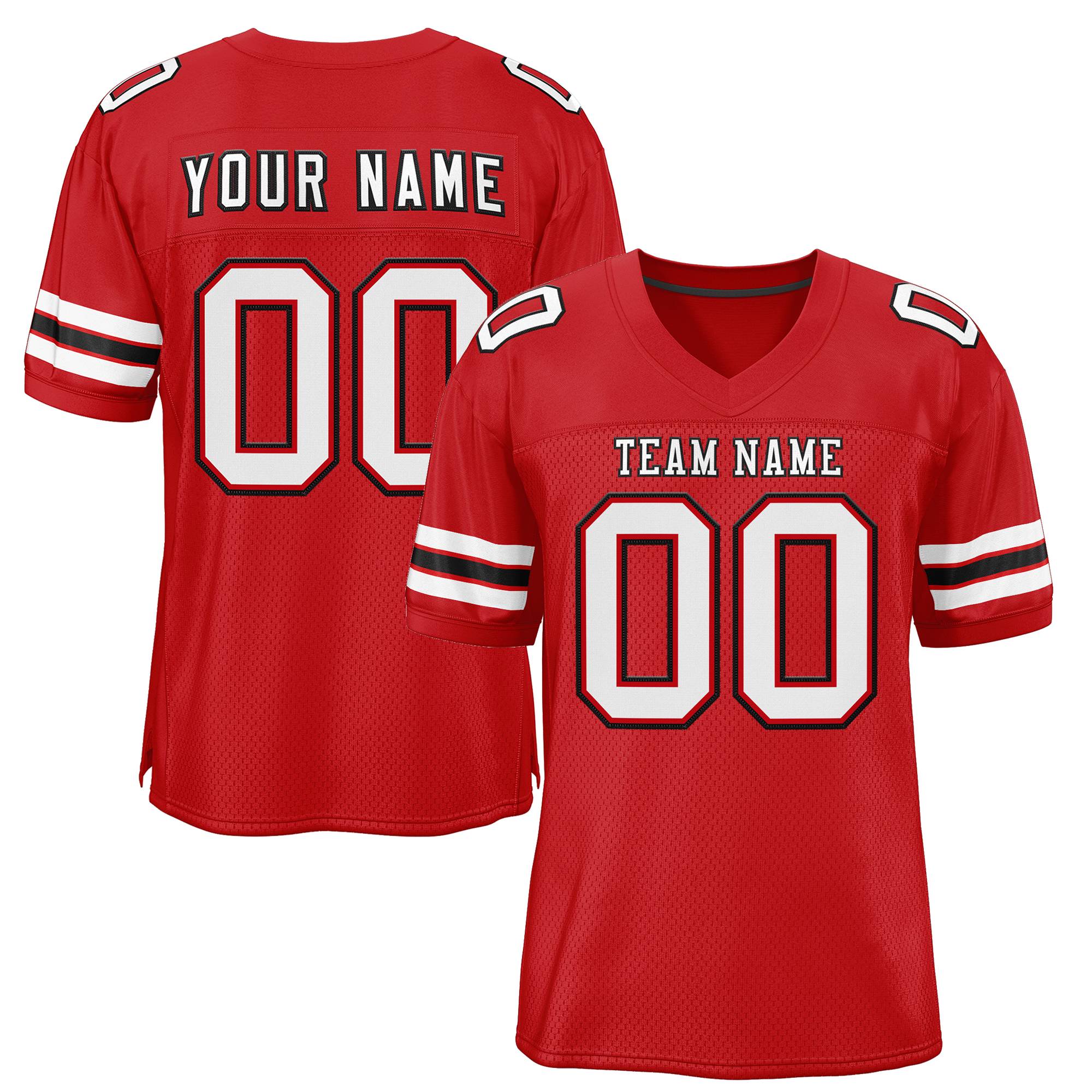 Custom Red White-Black Classic Style Mesh Authentic Football Jersey