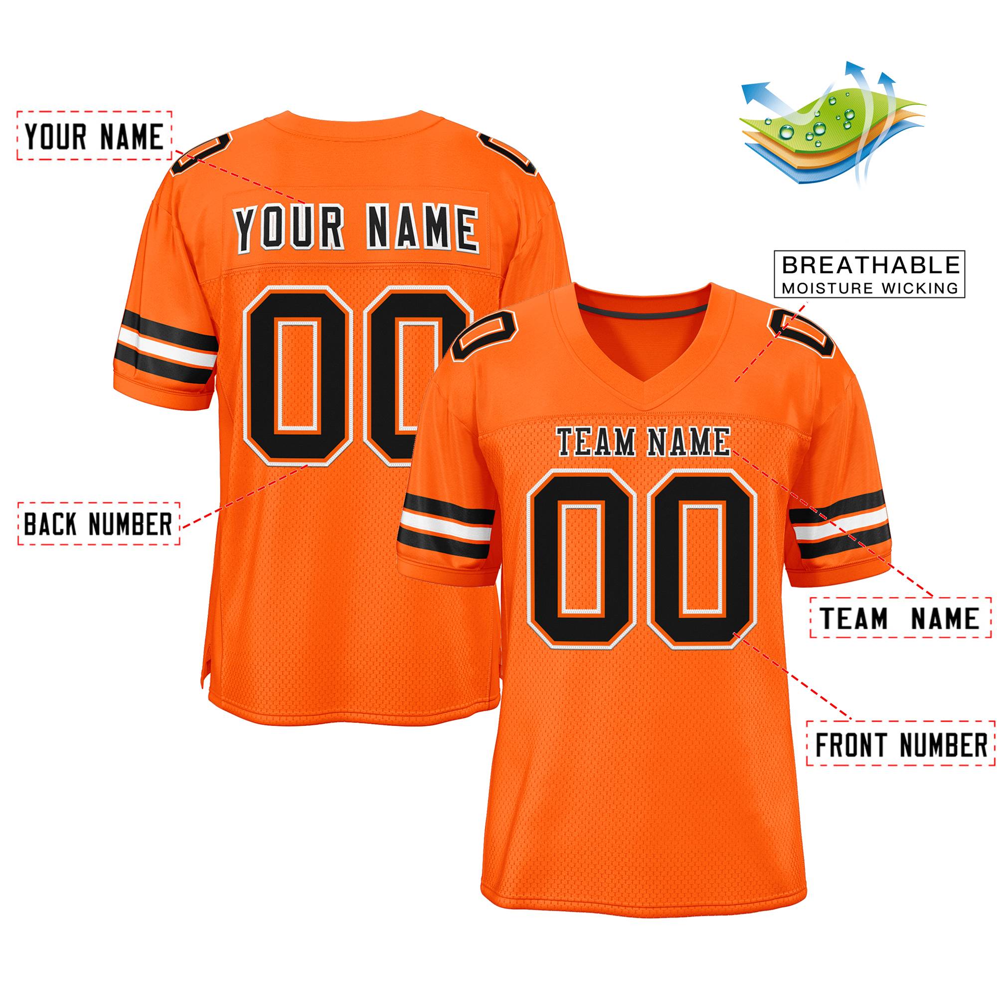 Custom Orange Black-White Classic Style Mesh Authentic Football Jersey