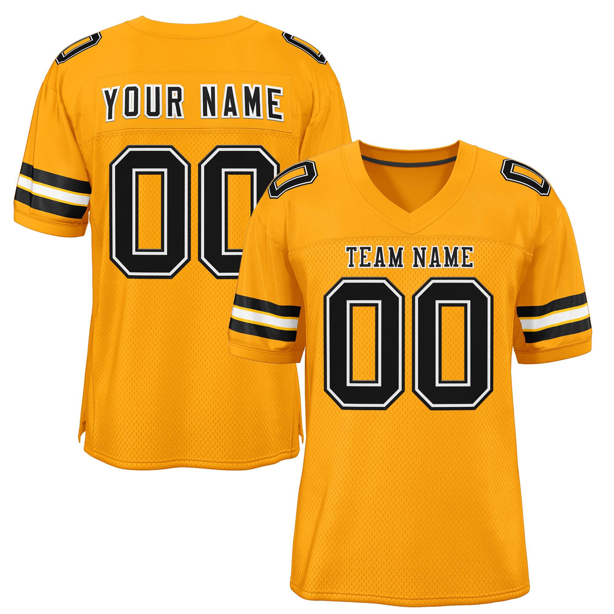 Custom Gold Black Classic Style Mesh Authentic Football Jersey