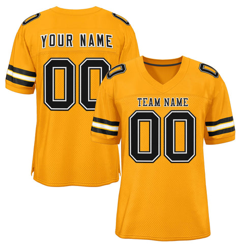 Custom Gold Black Classic Style Mesh Authentic Football Jersey