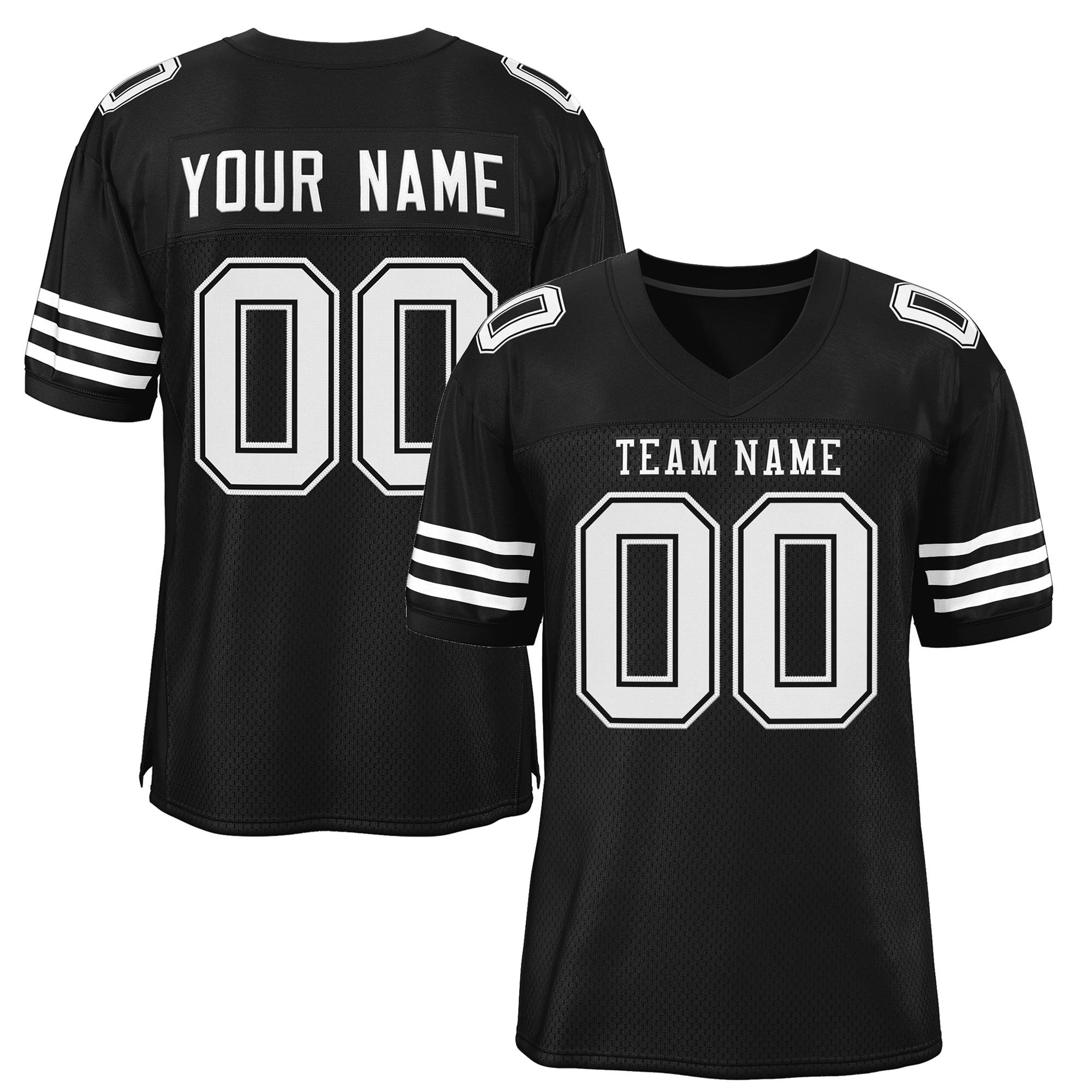 Custom Black White Classic Style Mesh Authentic Football Jersey