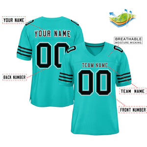 Custom Aqua Black-White Classic Style Mesh Authentic Football Jersey