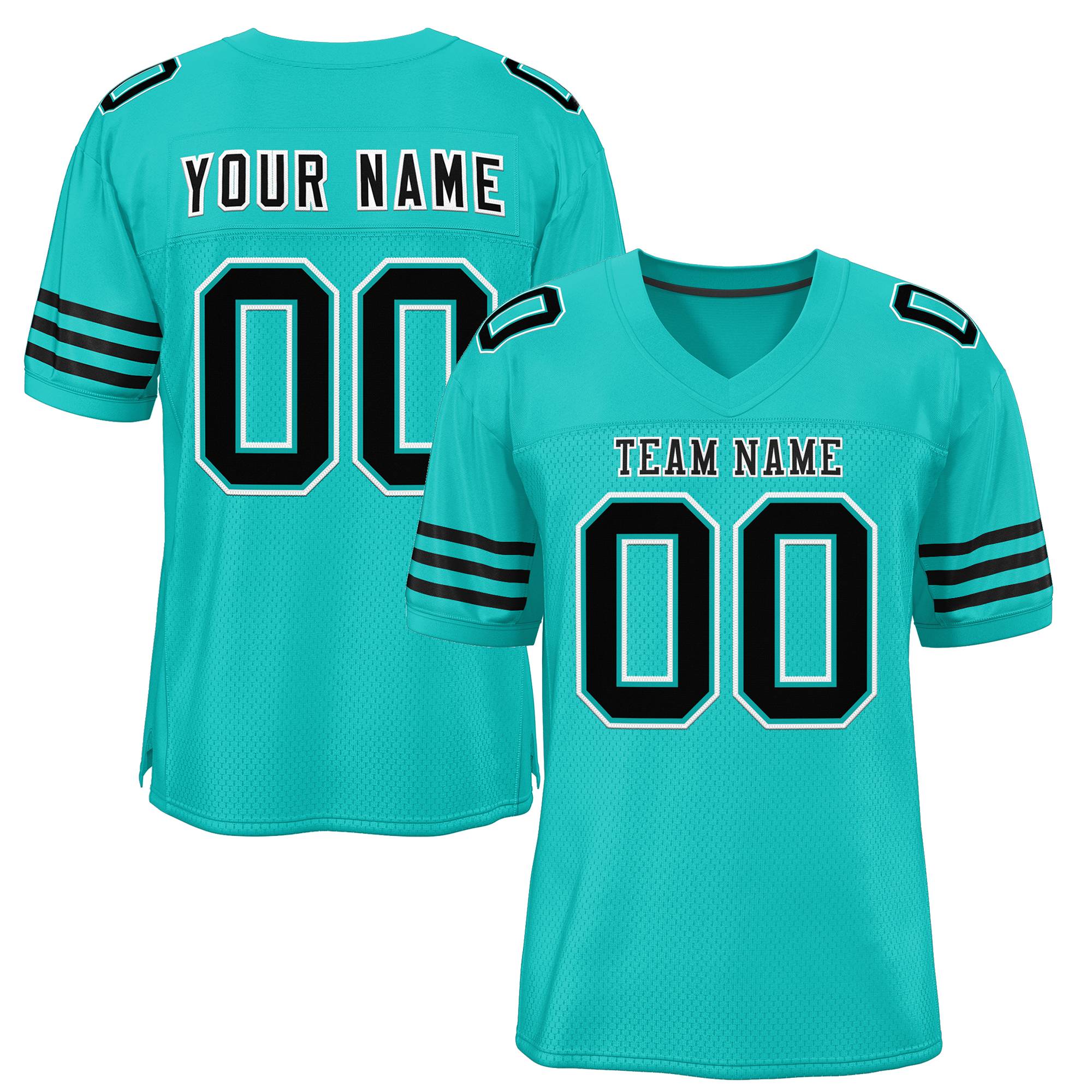 Custom Aqua Black-White Classic Style Mesh Authentic Football Jersey