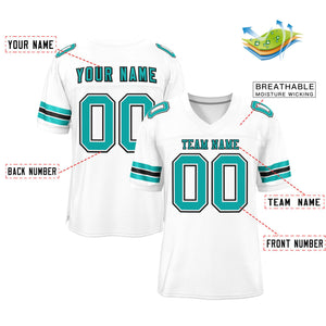 Custom White Aqua-Black Classic Style Mesh Authentic Football Jersey