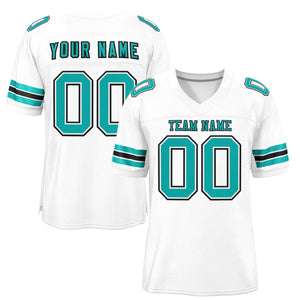 Custom White Aqua-Black Classic Style Mesh Authentic Football Jersey