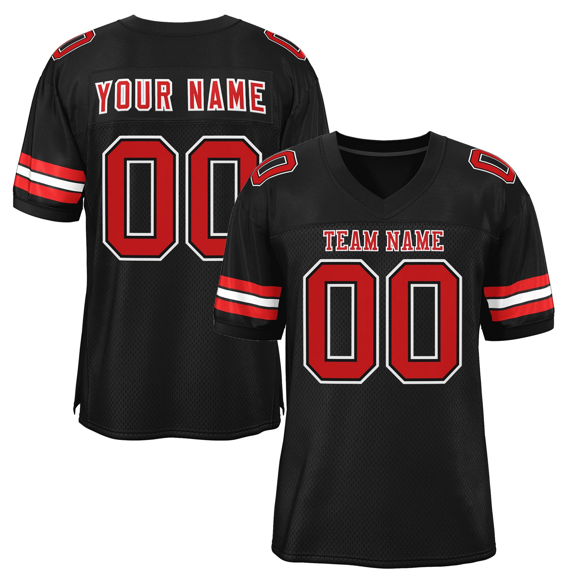 Custom Black Red-White Classic Style Mesh Authentic Football Jersey