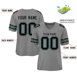 Custom Gray Black-Aqua Classic Style Mesh Authentic Football Jersey