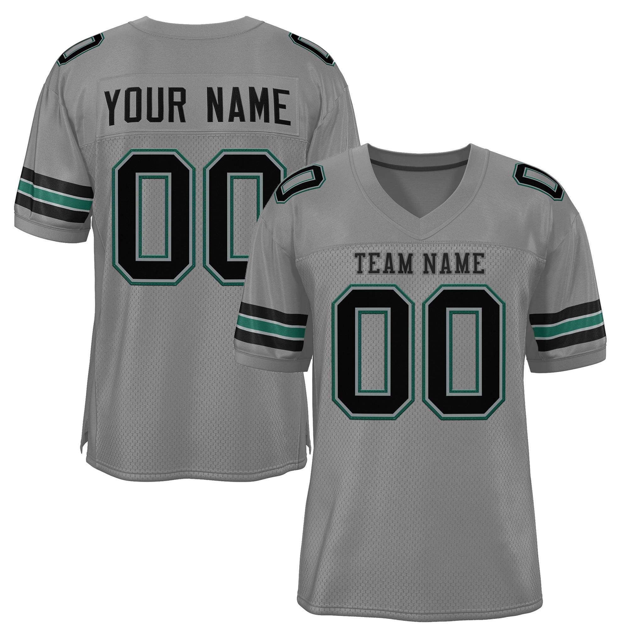 Custom Gray Black-Aqua Classic Style Mesh Authentic Football Jersey