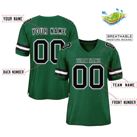 Custom Green Black-White Classic Style Mesh Authentic Football Jersey