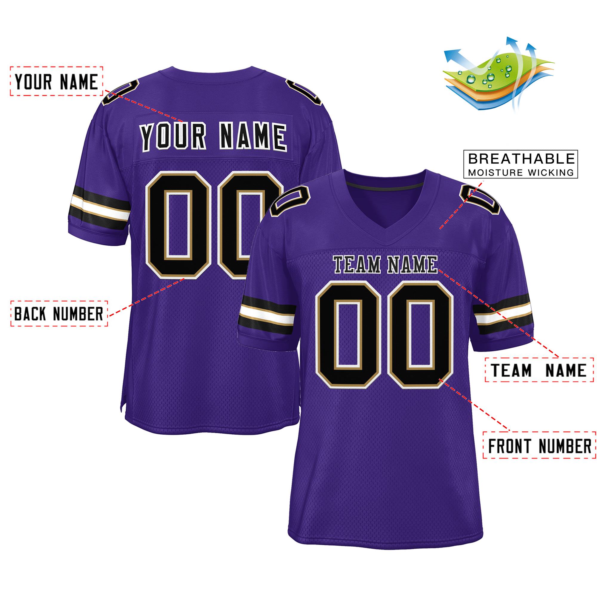 Custom Purple Black-White Classic Style Mesh Authentic Football Jersey