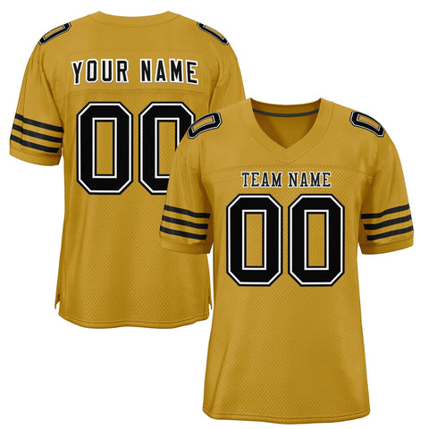 Custom Old Gold Black-Black Classic Style Mesh Authentic Football Jersey