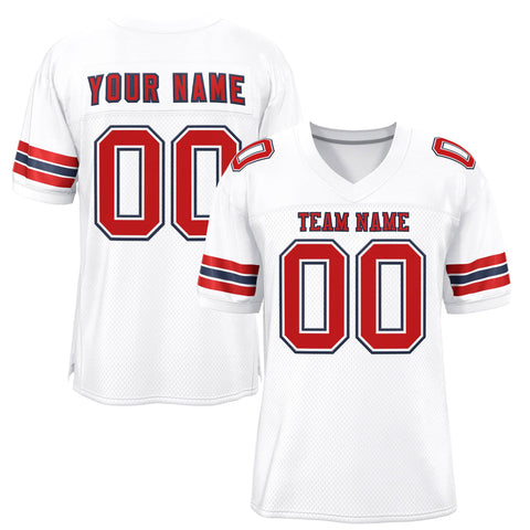 Custom White Scarlet-Navy Classic Style Mesh Authentic Football Jersey
