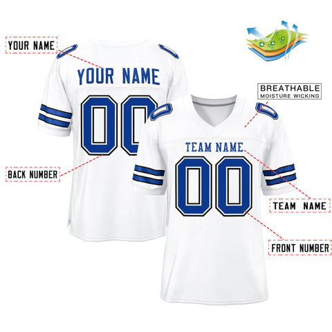 Custom White Royal-Black Classic Style Mesh Authentic Football Jersey