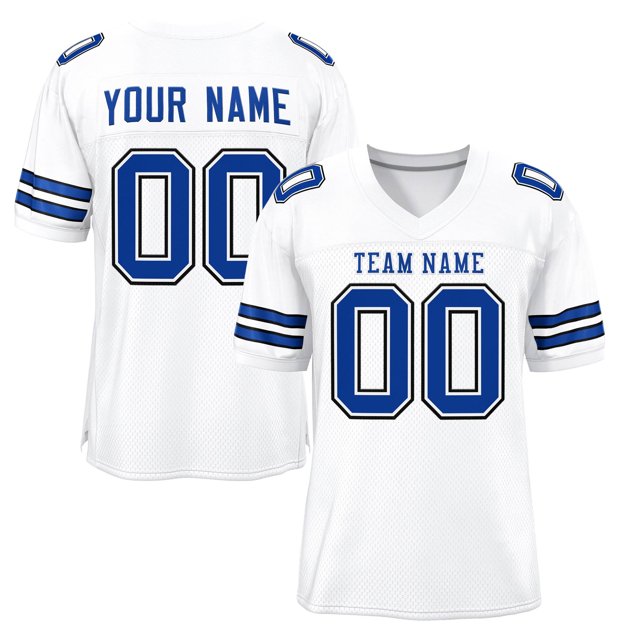 Custom White Royal-Black Classic Style Mesh Authentic Football Jersey