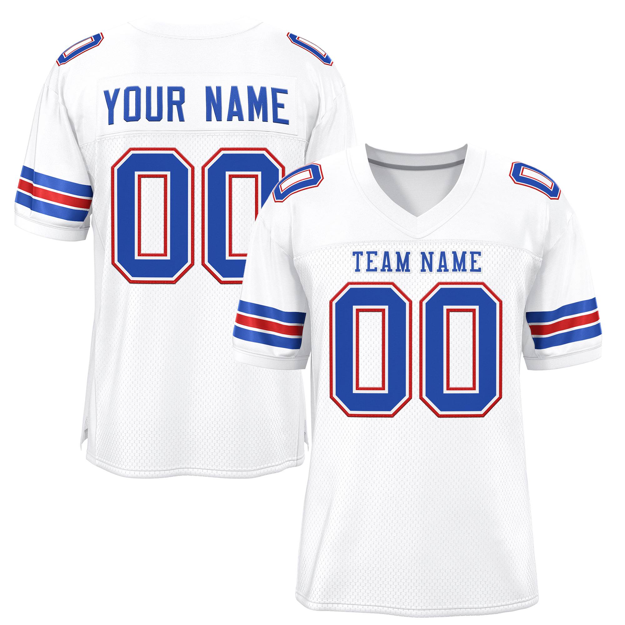 Custom White Royal-Red Classic Style Mesh Authentic Football Jersey