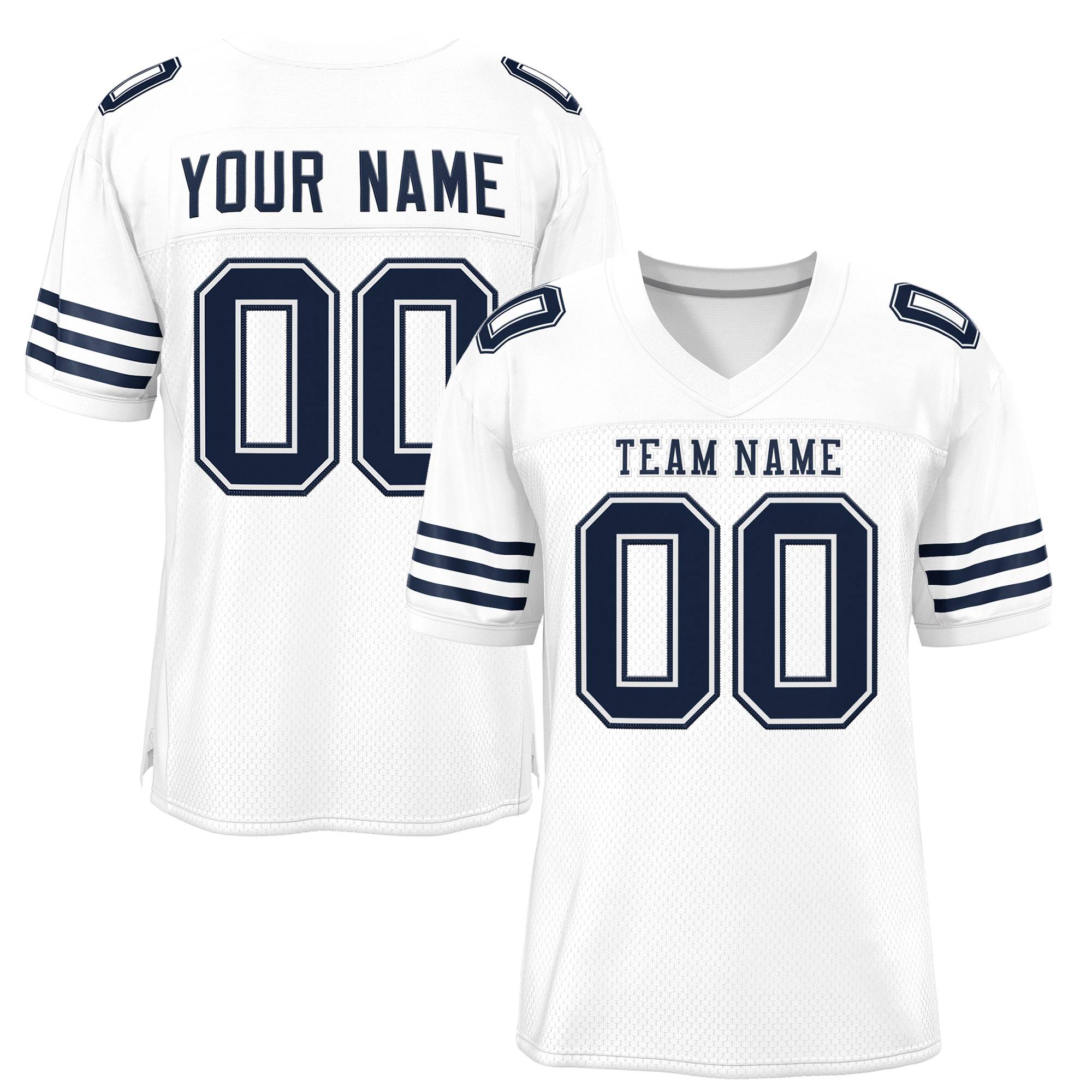 Custom White Navy Classic Style Mesh Authentic Football Jersey