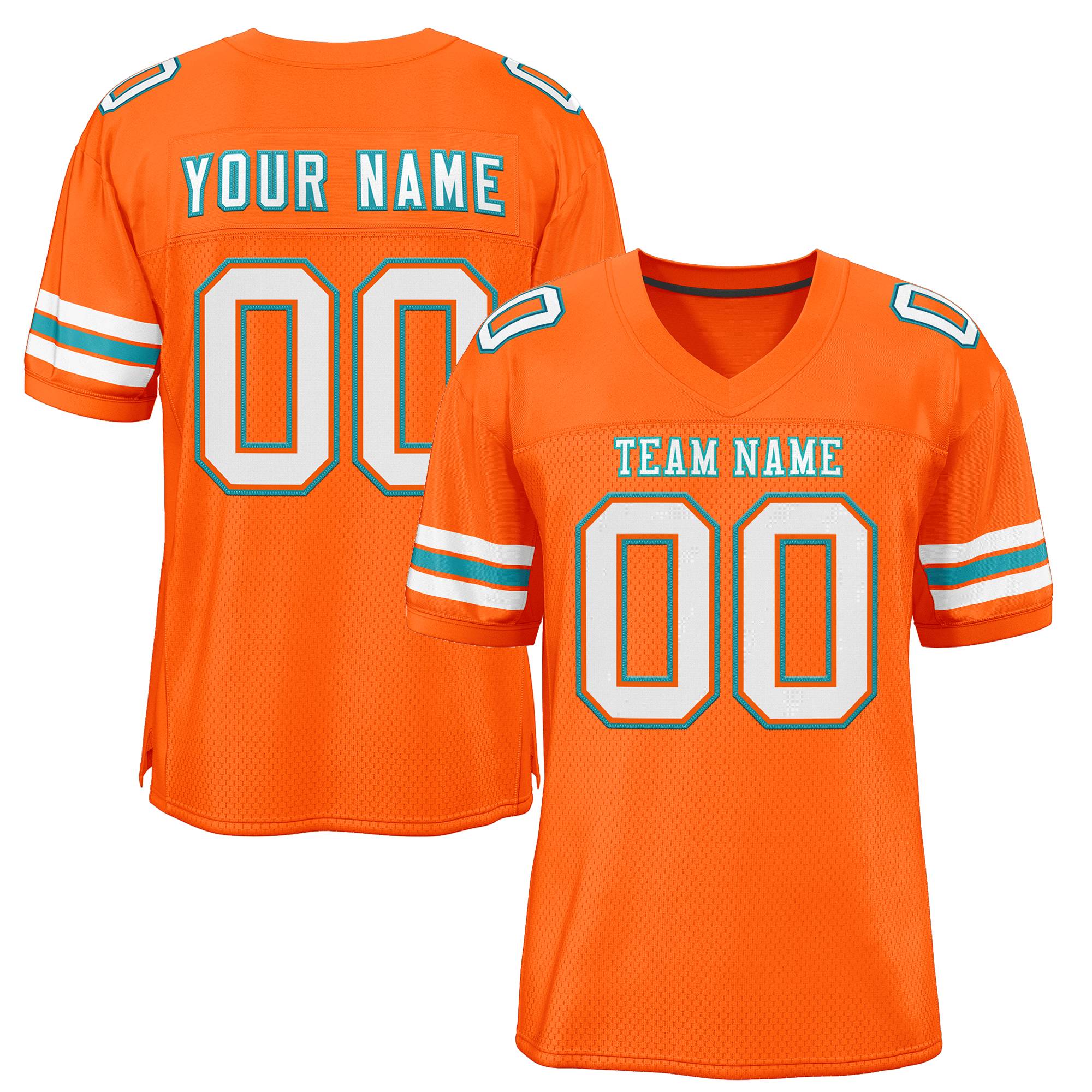 Custom Orange White-Aqua Classic Style Mesh Authentic Football Jersey