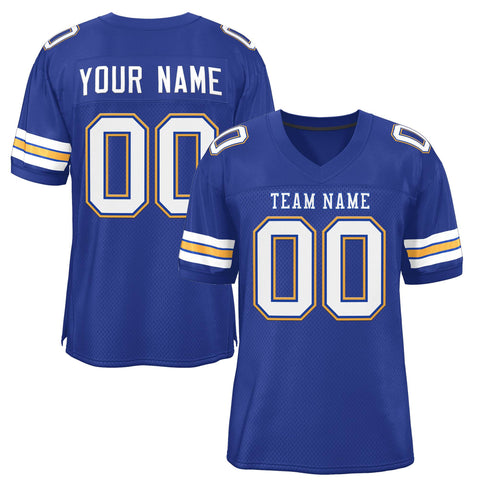 Custom Royal White-Gold Classic Style Mesh Authentic Football Jersey