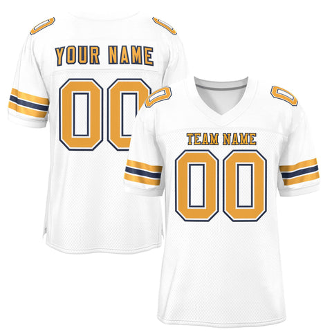 Custom White Old Gold-Navy Classic Style Mesh Authentic Football Jersey