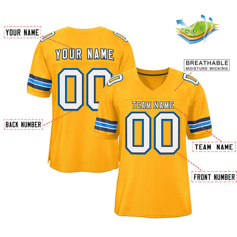Custom Gold White-Panther Blue Classic Style Mesh Authentic Football Jersey