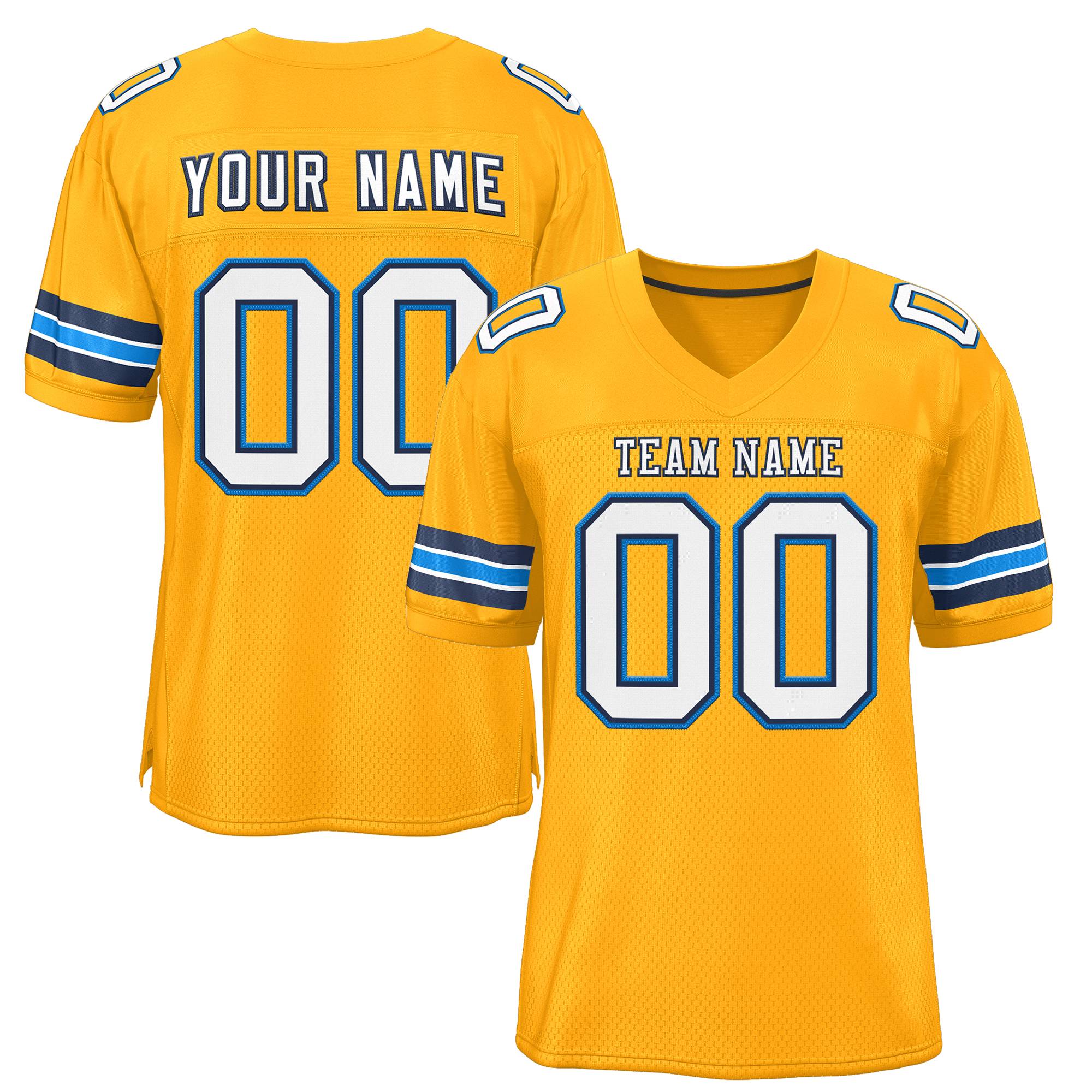 Custom Gold White-Panther Blue Classic Style Mesh Authentic Football Jersey