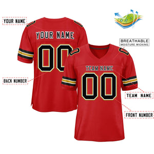 Custom Red Black-Old Gold Classic Style Mesh Authentic Football Jersey