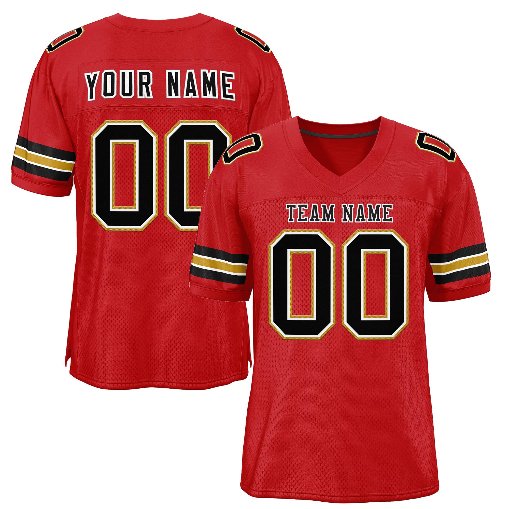 Custom Red Black-Old Gold Classic Style Mesh Authentic Football Jersey