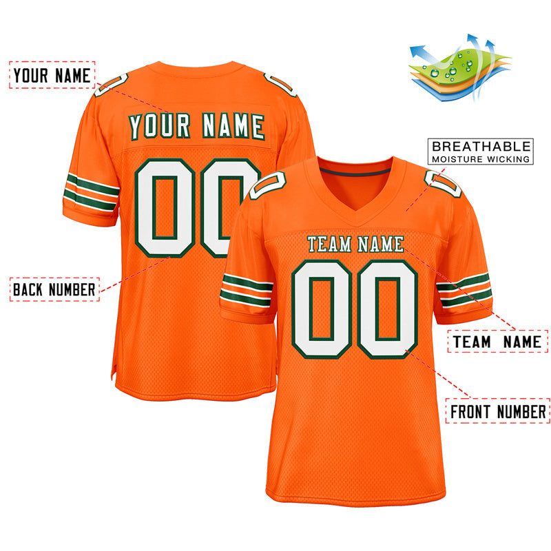 Custom Orange White-Green Classic Style Mesh Authentic Football Jersey