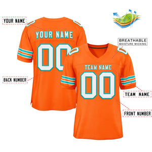 Custom Orange White-Aqua Classic Style Mesh Authentic Football Jersey