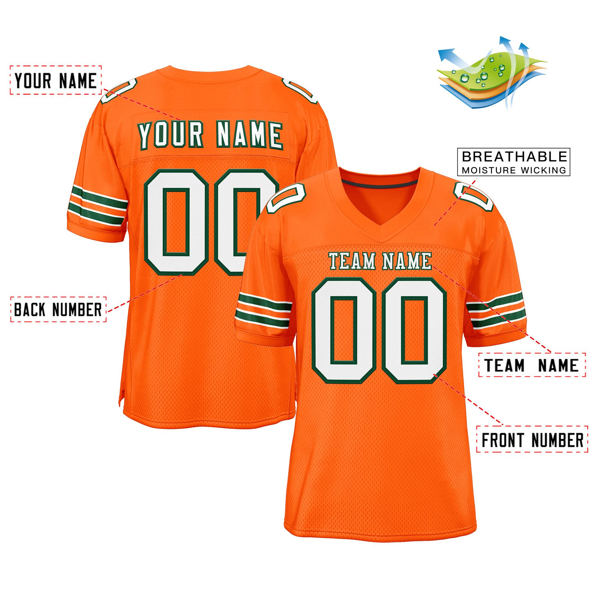 Custom Orange White-Green Classic Style Mesh Authentic Football Jersey