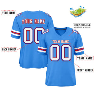 Custom Powder Blue White-Red Classic Style Mesh Authentic Football Jersey